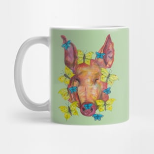 Pink pig head and yellow  blue butterflies Mug